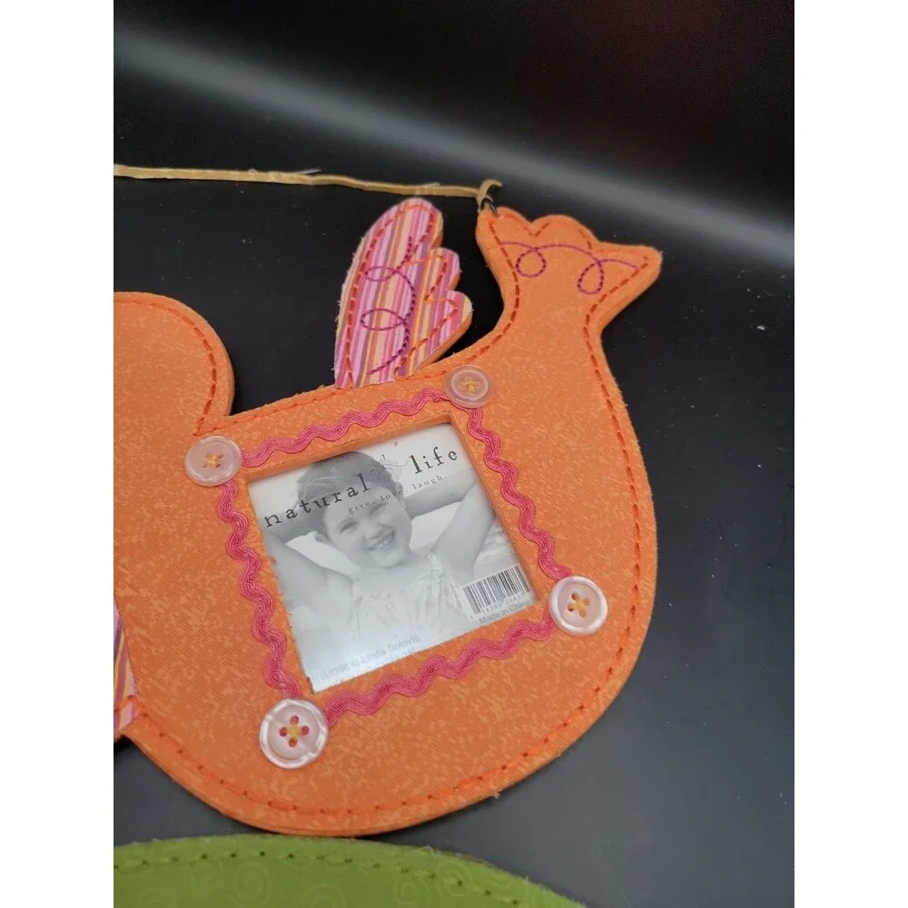 2 Natural Life Elephant & Bird Fabric Stitch Picture Frames Children’s Baby Room